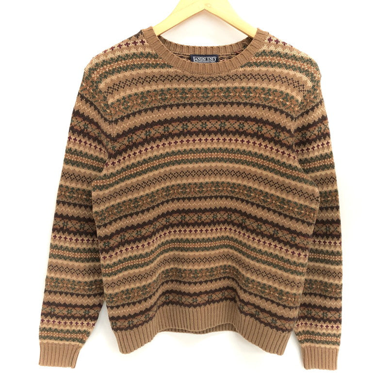 【中古品】【メンズ】 LAND'S END ランズエンド 90S KNIT SWEATER ニット セーター 長袖 トップス 古着 ヴィンテージ 146-260521-rs-08-fur サイズ：M カラー：ブラウン系 万代Net店