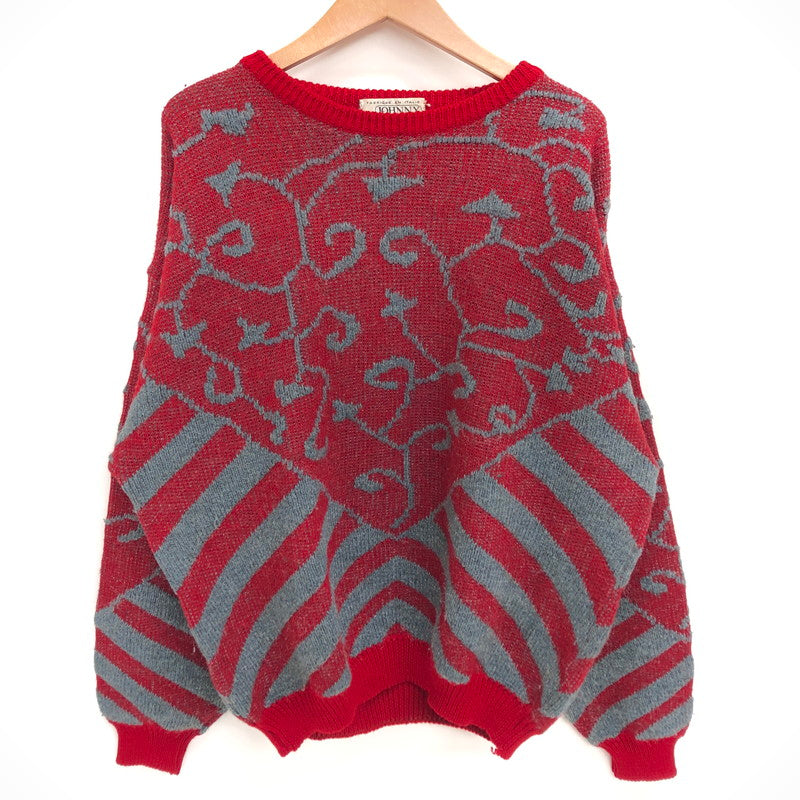 【中古品】【メンズ/レディース】 JOHNNY PULLS WOOL ACRYLIC DESIGN SWEATER セーター 長袖 トップス 古着 ヴィンテージ 146-260522-rs-04-fur サイズ：5 カラー：レッド/グレー 万代Net店
