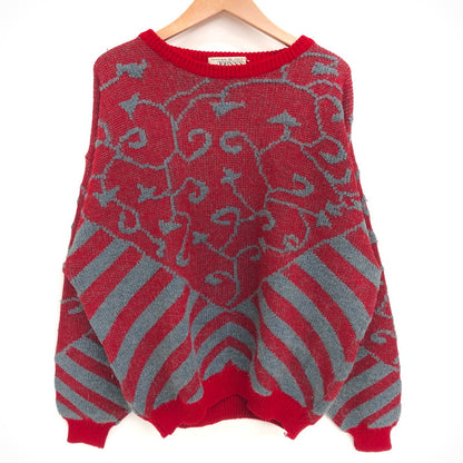 【中古品】【メンズ/レディース】 JOHNNY PULLS WOOL ACRYLIC DESIGN SWEATER セーター 長袖 トップス 古着 ヴィンテージ 146-260522-rs-04-fur サイズ：5 カラー：レッド/グレー 万代Net店