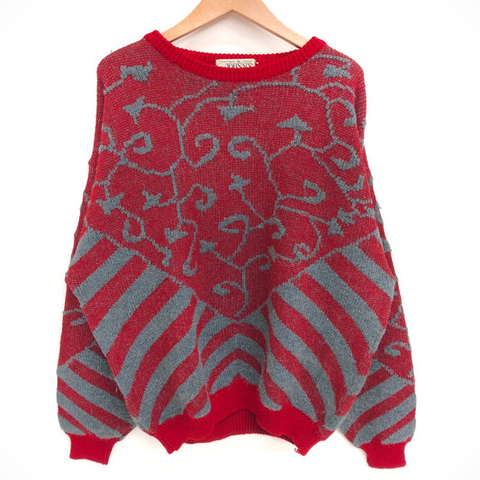 【中古品】【メンズ/レディース】 JOHNNY PULLS WOOL ACRYLIC DESIGN SWEATER セーター 長袖 トップス 古着 ヴィンテージ 146-260522-rs-04-fur サイズ：5 カラー：レッド/グレー 万代Net店