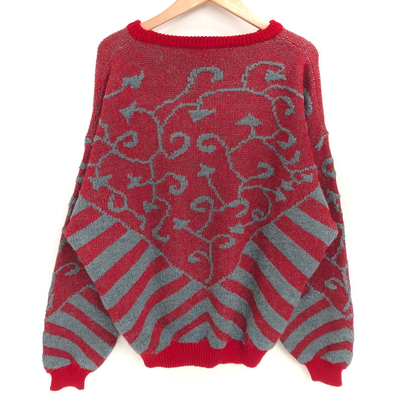 【中古品】【メンズ/レディース】 JOHNNY PULLS WOOL ACRYLIC DESIGN SWEATER セーター 長袖 トップス 古着 ヴィンテージ 146-260522-rs-04-fur サイズ：5 カラー：レッド/グレー 万代Net店