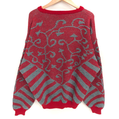 【中古品】【メンズ/レディース】 JOHNNY PULLS WOOL ACRYLIC DESIGN SWEATER セーター 長袖 トップス 古着 ヴィンテージ 146-260522-rs-04-fur サイズ：5 カラー：レッド/グレー 万代Net店