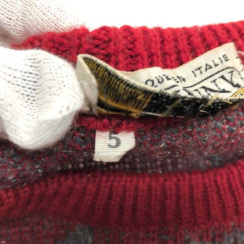 【中古品】【メンズ/レディース】 JOHNNY PULLS WOOL ACRYLIC DESIGN SWEATER セーター 長袖 トップス 古着 ヴィンテージ 146-260522-rs-04-fur サイズ：5 カラー：レッド/グレー 万代Net店