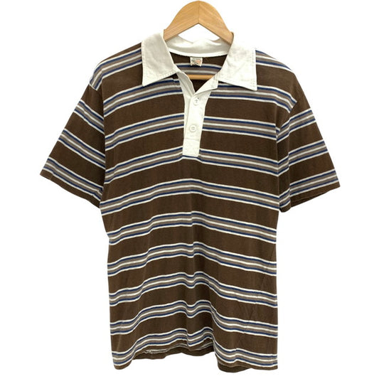 【現状渡し品】【メンズ】 WAREHOUSE ウエアハウス S/S ポロシャツ ボーダー 半袖 トップス 145-260323-ea-01-fur サイズ：L カラー：ブラウン/ブルー/オフホワイト 万代Net店