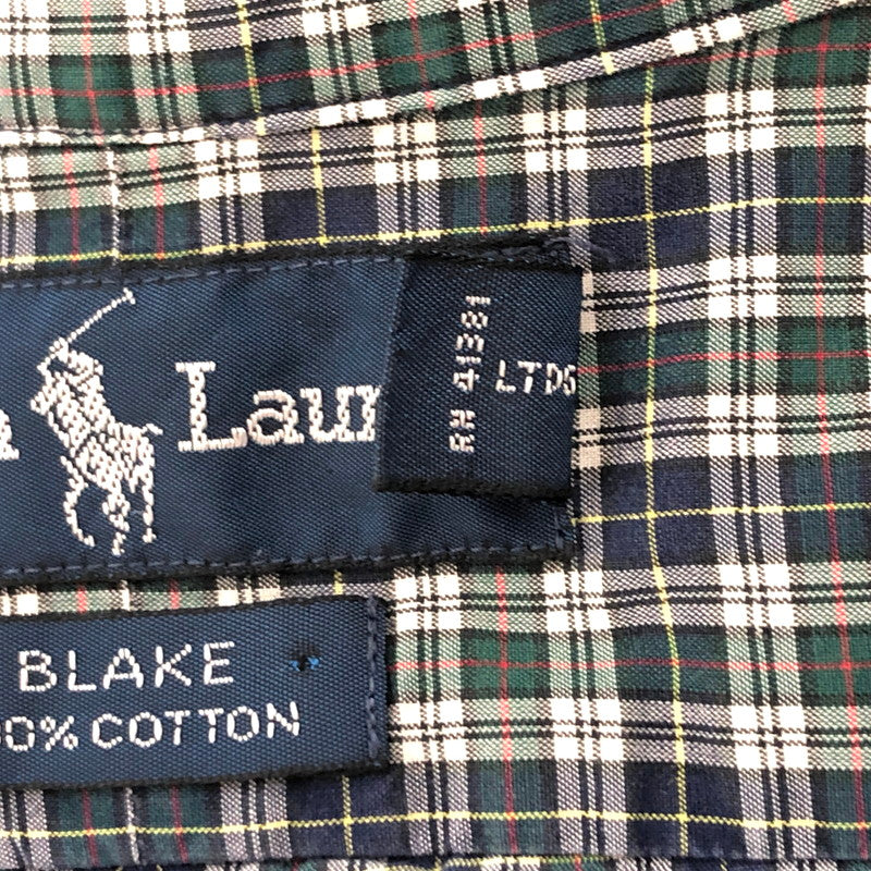 【中古品】【メンズ】 RALPH LAUREN ラルフローレン 90S BLAKE SS CHECK SHIRT チェックシャツ 半袖 トップス 古着 ヴィンテージ 146-260522-rs-10-fur サイズ：L カラー：ネイビー/グリーン 万代Net店