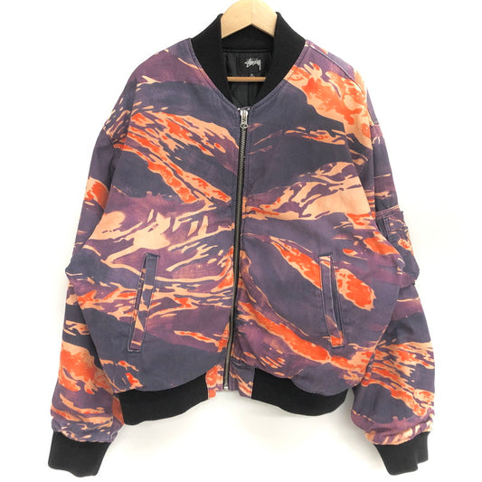 【現状渡し品】【メンズ】 STUSSY ステューシー TIGRIS CANVAS BOMBER JACKET ボンバージャケット MA-1 カモフラージュ アウター ストリート系 142-251212-rs-07-fur サイズ：XL カラー：パープル系/オレンジ系 万代Net店