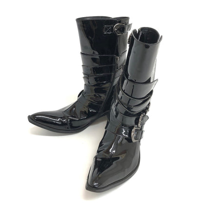 【中古品】【レディース】 Luv maison ラブメゾン × SGZ ENAMEL LEATHER 3BELTBOOTS エナメルブーツ シューズ 靴 167-250204-rs-03-fur サイズ：40(23.5～24.0cm相当) カラー：ブラック 万代Net店