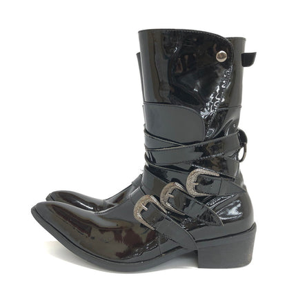 【中古品】【レディース】 Luv maison ラブメゾン × SGZ ENAMEL LEATHER 3BELTBOOTS エナメルブーツ シューズ 靴 167-250204-rs-03-fur サイズ：40(23.5～24.0cm相当) カラー：ブラック 万代Net店