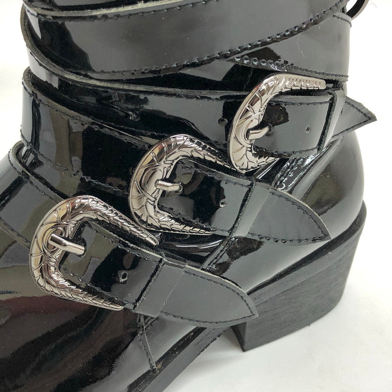 【中古品】【レディース】 Luv maison ラブメゾン × SGZ ENAMEL LEATHER 3BELTBOOTS エナメルブーツ シューズ 靴 167-250204-rs-03-fur サイズ：40(23.5～24.0cm相当) カラー：ブラック 万代Net店