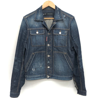 【中古品】【メンズ】 DSQUARED2 ディースクエアード DENIM JACKET S71AM0500 ペイント ダメージ加工 デニムジャケット Gジャン アウター 141-241009-rs-05-fur サイズ：46 カラー：インディゴ 万代Net店