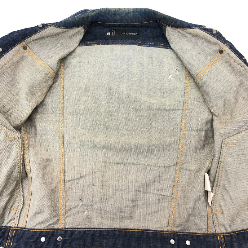 【中古品】【メンズ】 DSQUARED2 ディースクエアード DENIM JACKET S71AM0500 ペイント ダメージ加工 デニムジャケット Gジャン アウター 141-241009-rs-05-fur サイズ：46 カラー：インディゴ 万代Net店