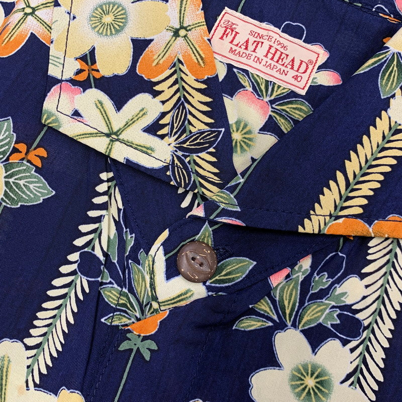 【中古品】【メンズ】 THE FLAT HEAD ザフラットヘッド RAYON OPEN COLLAR SS SHIRT レーヨン オープン カラー ショートスリーブ シャツ トップス 145-260831-kh-02-izu サイズ：40 カラー：ネイビー系 万代Net店