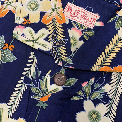 【中古品】【メンズ】 THE FLAT HEAD ザフラットヘッド RAYON OPEN COLLAR SS SHIRT レーヨン オープン カラー ショートスリーブ シャツ トップス 145-260831-kh-02-izu サイズ：40 カラー：ネイビー系 万代Net店