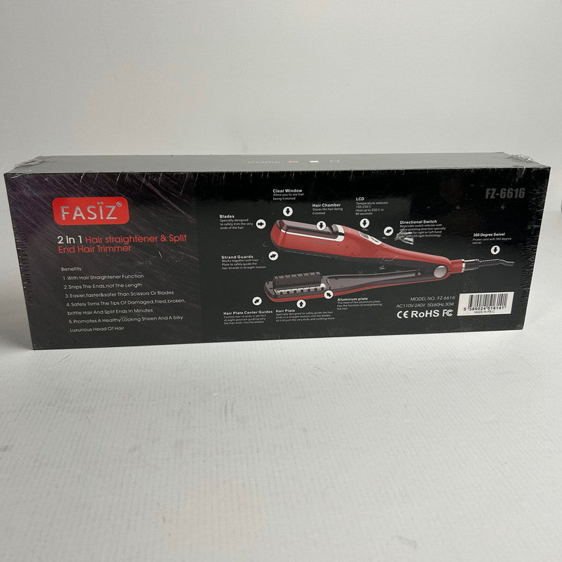 【中古美品】 FASIZ ヘアアイロン ストレート・枝毛切り両用 枝毛除去 切れ毛 枝毛カッター 枝毛カット ストレートヘアアイロン 150~230℃温度調整 レッド 101-240414-st-01-fuz 万代Net店