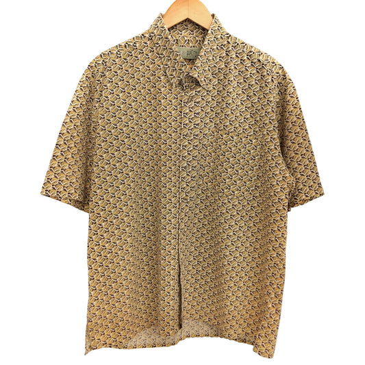 【中古品】【メンズ】 THE QUALITY CLUB S/S SHIRT 半袖 シャツ 総柄 トップス 古着 ヴィンテージ 146-260527-rs-03-fur サイズ：M カラー：イエロー/ブラウン 万代Net店