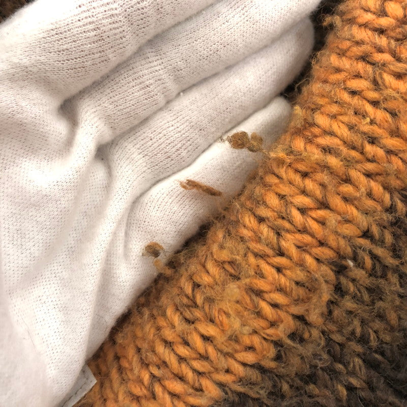 【現状渡し品】【メンズ/レディース】 RAF SIMONS ラフシモンズ Striped Roundneck Sweater With Polaroids ストライプ ニット セーター トップス 古着 141-251216-rs-04-fur サイズ：M カラー：オレンジ/ブラウン系 万代Net店