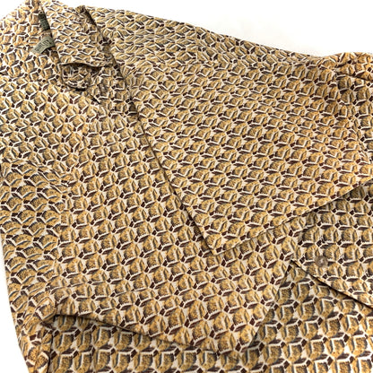 【中古品】【メンズ】 THE QUALITY CLUB S/S SHIRT 半袖 シャツ 総柄 トップス 古着 ヴィンテージ 146-260527-rs-03-fur サイズ：M カラー：イエロー/ブラウン 万代Net店