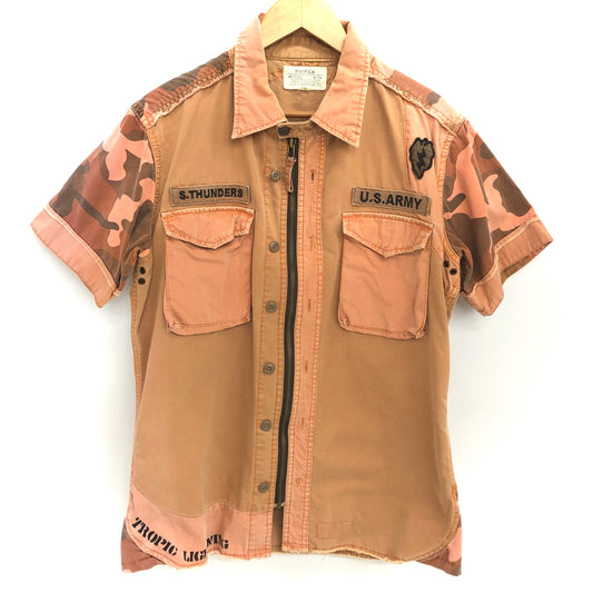 【現状渡し品】【メンズ】 AVIREX アヴィレックス MILITARY SHIRT A-75 ミリタリー 半袖 シャツ 迷彩柄 トップス 古着 145-260528-rs-03-fur サイズ：M カラー：サーモンピンク系 万代Net店