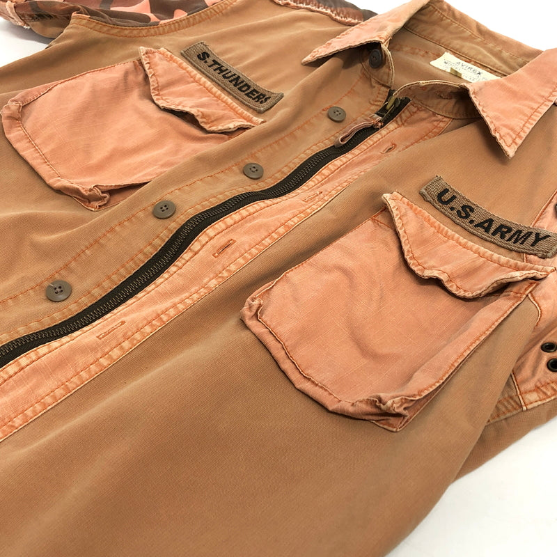 【現状渡し品】【メンズ】 AVIREX アヴィレックス MILITARY SHIRT A-75 ミリタリー 半袖 シャツ 迷彩柄 トップス 古着 145-260528-rs-03-fur サイズ：M カラー：サーモンピンク系 万代Net店