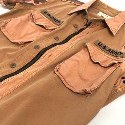 【現状渡し品】【メンズ】 AVIREX アヴィレックス MILITARY SHIRT A-75 ミリタリー 半袖 シャツ 迷彩柄 トップス 古着 145-260528-rs-03-fur サイズ：M カラー：サーモンピンク系 万代Net店