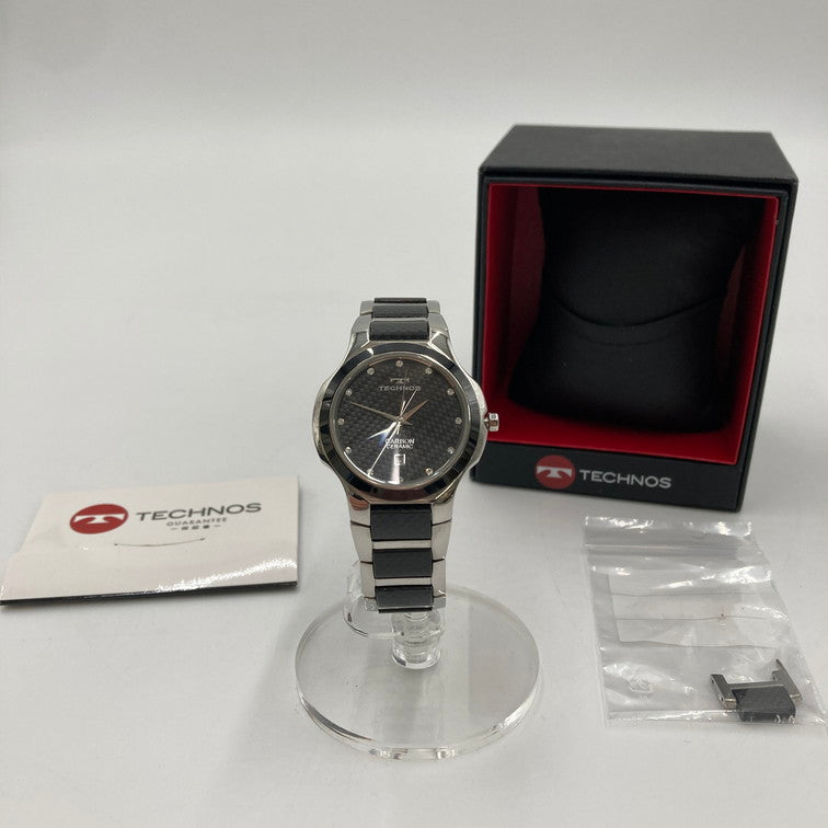 【中古品】【メンズ】 TECHNOS テクノス 腕時計 カーボン セラミック CARBON CERAMIC アナログ時計 197-250203-OR-02-iwa カラー：ブラック/シルバー/カーボン 万代Net店