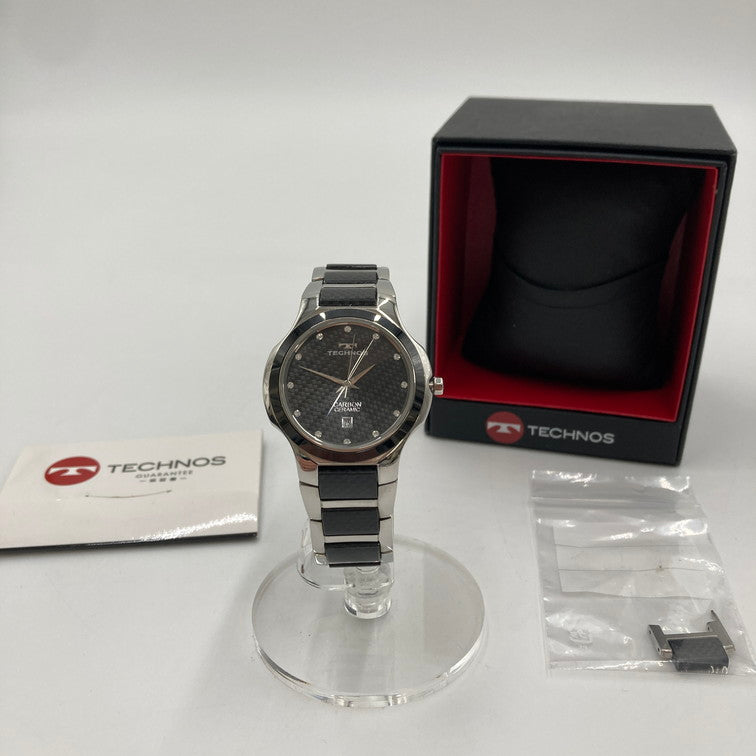 【中古品】【メンズ】 TECHNOS テクノス 腕時計 カーボン セラミック CARBON CERAMIC アナログ時計 197-250203-OR-02-iwa カラー：ブラック/シルバー/カーボン 万代Net店