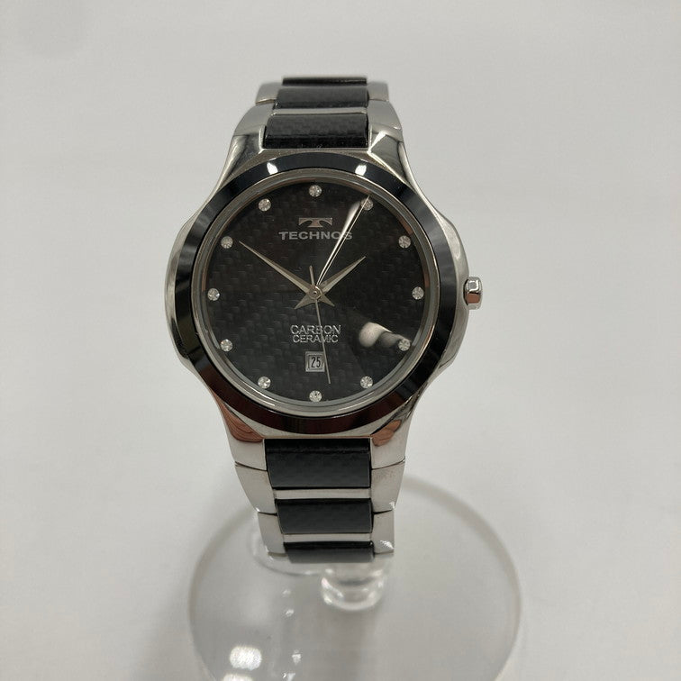 【中古品】【メンズ】 TECHNOS テクノス 腕時計 カーボン セラミック CARBON CERAMIC アナログ時計 197-250203-OR-02-iwa カラー：ブラック/シルバー/カーボン 万代Net店