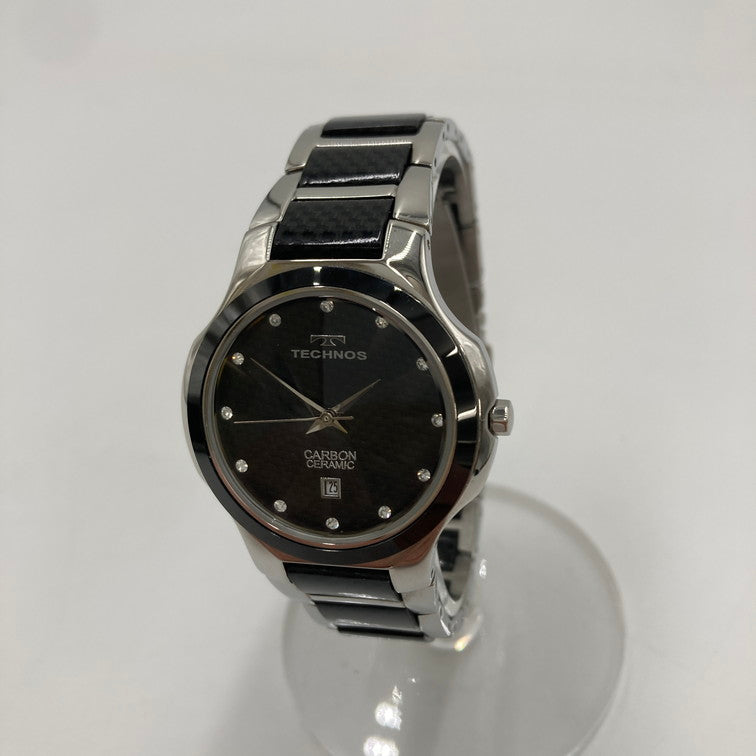 【中古品】【メンズ】 TECHNOS テクノス 腕時計 カーボン セラミック CARBON CERAMIC アナログ時計 197-250203-OR-02-iwa カラー：ブラック/シルバー/カーボン 万代Net店