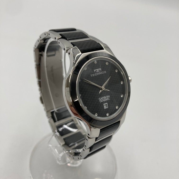 【中古品】【メンズ】 TECHNOS テクノス 腕時計 カーボン セラミック CARBON CERAMIC アナログ時計 197-260226-SY-06-iwa カラー：ブラック/シルバー/カーボン 万代Net店