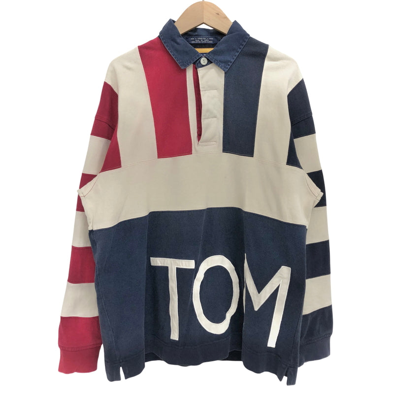 【現状渡し品】【メンズ】 TOMMY HILFIGER トミーヒルフィガー 90S LOGO HEAVY WEIGHT POLO SHIRT 長袖 シャツ トップス 古着 ヴィンテージ 146-260603-rs-01-fur サイズ：L カラー：ネイビー/レッド/ホワイト 万代Net店