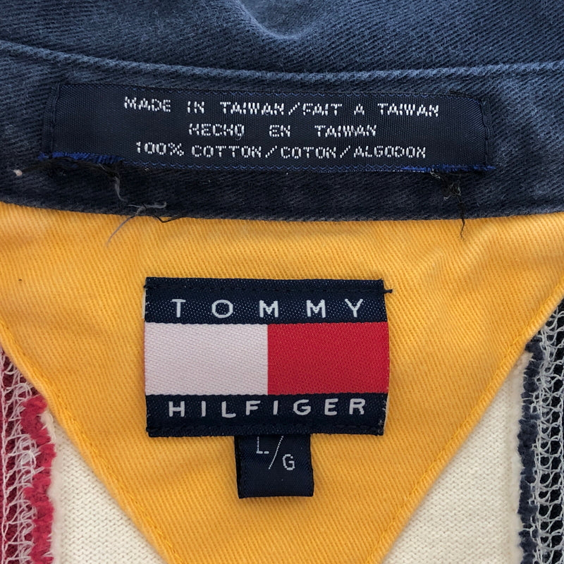 【現状渡し品】【メンズ】 TOMMY HILFIGER トミーヒルフィガー 90S LOGO HEAVY WEIGHT POLO SHIRT 長袖 シャツ トップス 古着 ヴィンテージ 146-260603-rs-01-fur サイズ：L カラー：ネイビー/レッド/ホワイト 万代Net店