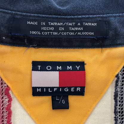 【現状渡し品】【メンズ】 TOMMY HILFIGER トミーヒルフィガー 90S LOGO HEAVY WEIGHT POLO SHIRT 長袖 シャツ トップス 古着 ヴィンテージ 146-260603-rs-01-fur サイズ：L カラー：ネイビー/レッド/ホワイト 万代Net店