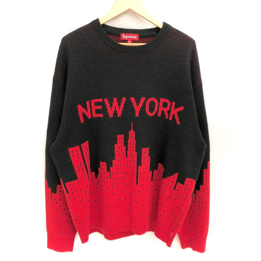 【中古品】【メンズ】 SUPREME シュプリーム 20SS NEW YORK SWEATER ニット セーター 長袖 トップス 149-260604-rs-06-fur サイズ：XL カラー：ブラック/レッド 万代Net店
