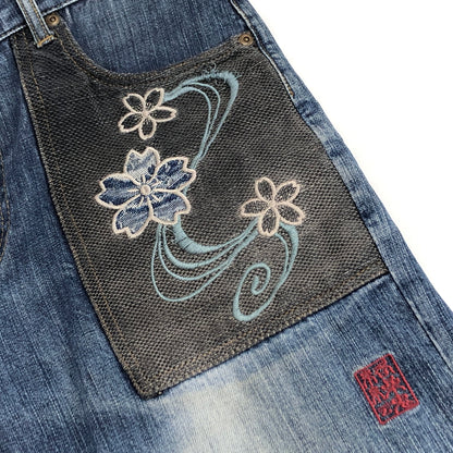 【現状渡し品】【メンズ】 絡繰魂 カラクリ魂 DENIM PANTS 283261 桜流水 刺繍入り デニムパンツ 和柄 Gパン ジーンズ ボトムス 古着 156-260605-rs-04-fur サイズ：34 カラー：インディゴ 万代Net店
