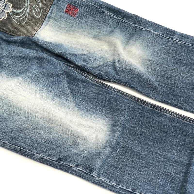【現状渡し品】【メンズ】 絡繰魂 カラクリ魂 DENIM PANTS 283261 桜流水 刺繍入り デニムパンツ 和柄 Gパン ジーンズ ボトムス 古着 156-260605-rs-04-fur サイズ：34 カラー：インディゴ 万代Net店