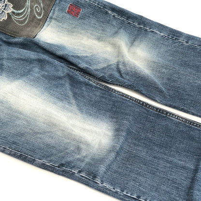 【現状渡し品】【メンズ】 絡繰魂 カラクリ魂 DENIM PANTS 283261 桜流水 刺繍入り デニムパンツ 和柄 Gパン ジーンズ ボトムス 古着 156-260605-rs-04-fur サイズ：34 カラー：インディゴ 万代Net店