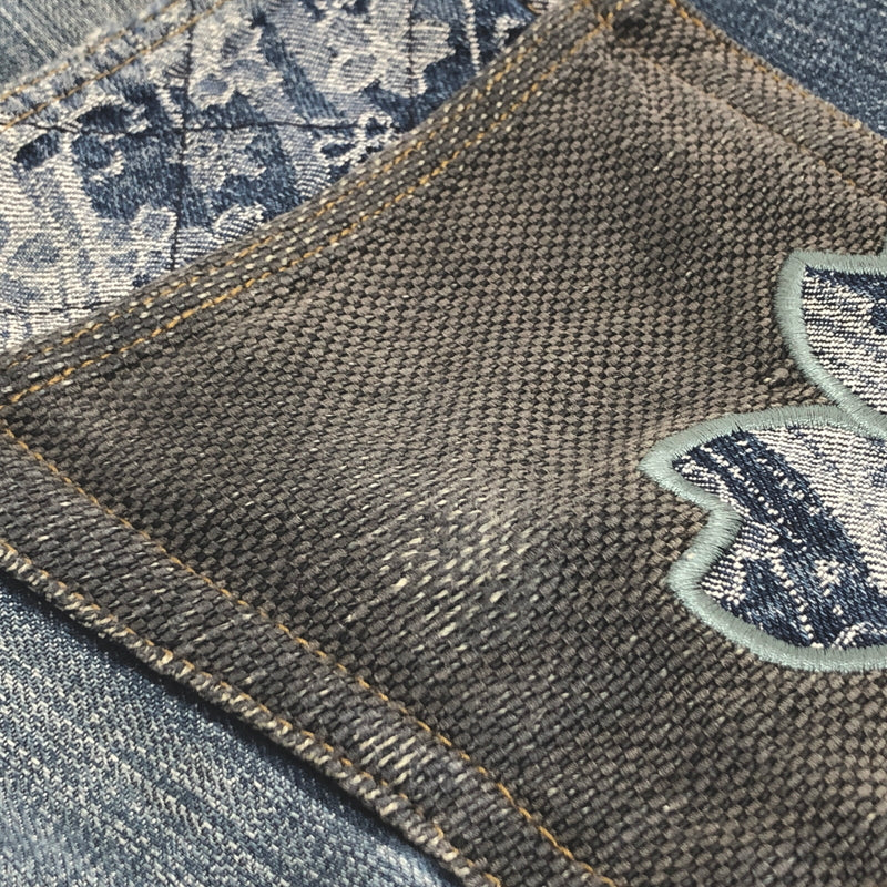 【現状渡し品】【メンズ】 絡繰魂 カラクリ魂 DENIM PANTS 283261 桜流水 刺繍入り デニムパンツ 和柄 Gパン ジーンズ ボトムス 古着 156-260605-rs-04-fur サイズ：34 カラー：インディゴ 万代Net店