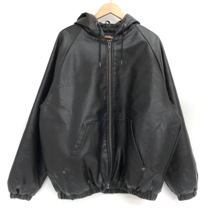 【現状渡し品】【メンズ】 HUF ハフ PLANTLIFE JACKET プラントライフ柄 レザージャケット アウター 142-260821-rs-04-fur サイズ：M カラー：ブラック 万代Net店
