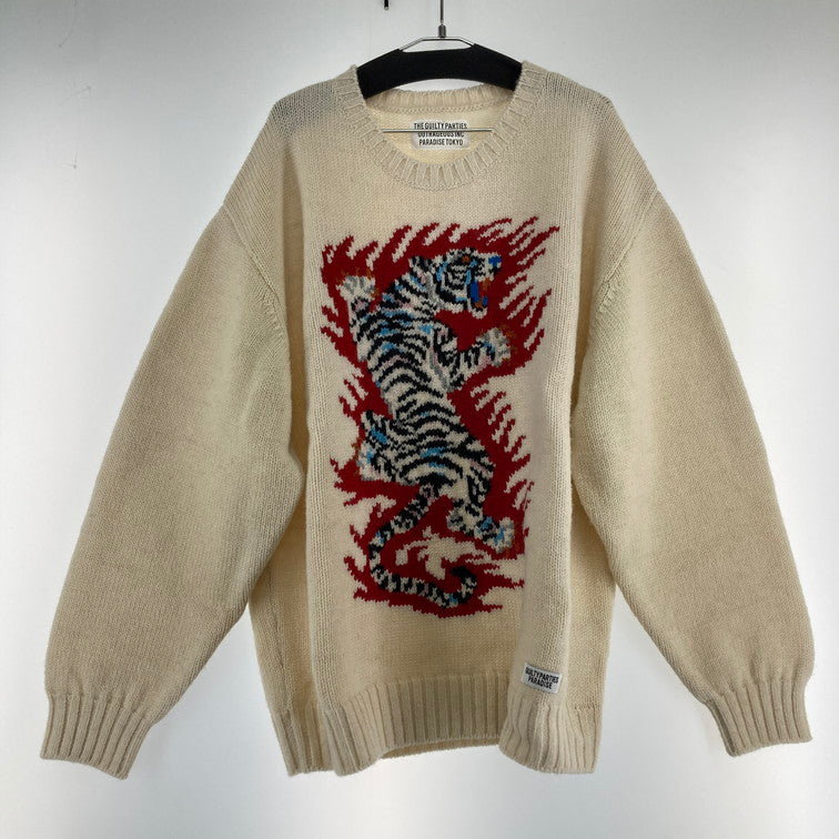 【中古品】【メンズ】 WACKO MARIA ワコマリア TIM LEMI クルーネックセーター INTARSIA CREW NECK SWEATER 142-250213-OR-03-iwa サイズ：L カラー：ホワイト系 万代Net店