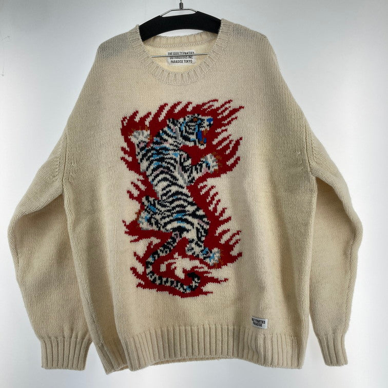 【中古品】【メンズ】 WACKO MARIA ワコマリア TIM LEMI クルーネックセーター INTARSIA CREW NECK SWEATER 142-250213-OR-03-iwa サイズ：L カラー：ホワイト系 万代Net店