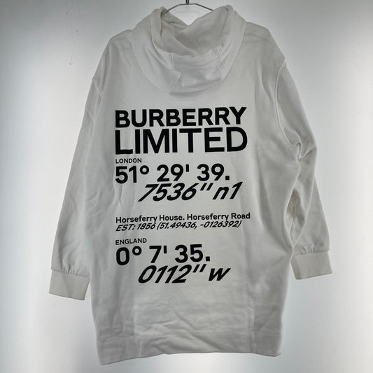 【中古品】【メンズ/レディース】 BURBERRY バーバリー オーバーサイズパーカー バックプリント 141-250213-OR-04-iwa サイズ：XS カラー：ホワイト系 万代Net店