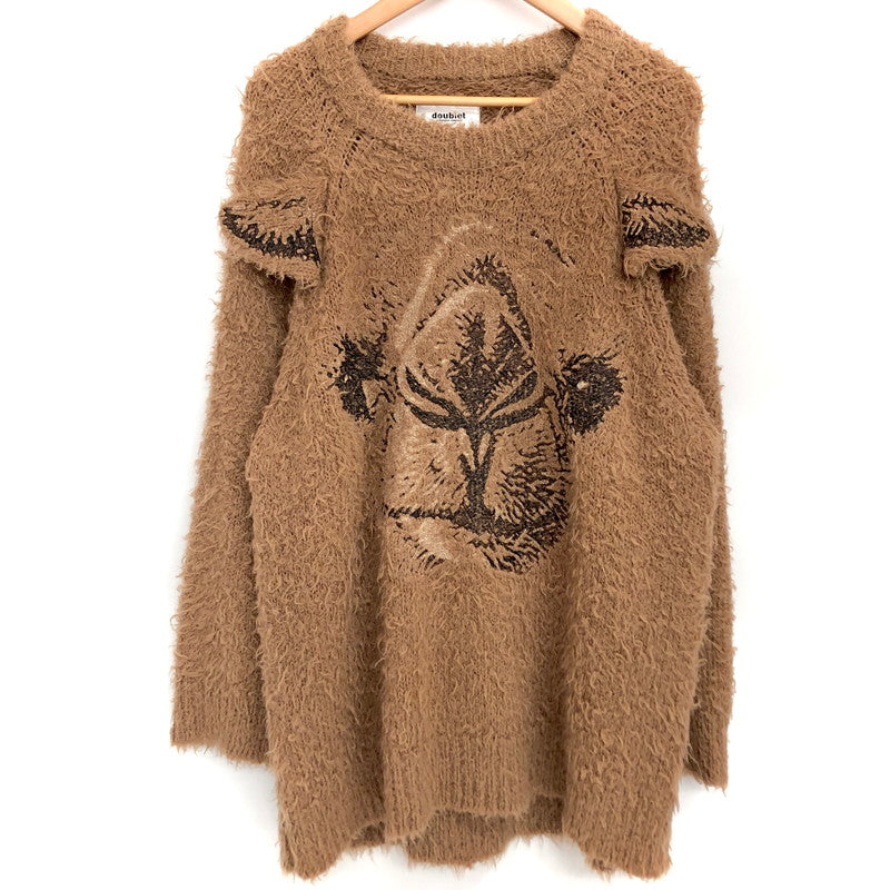 【現状渡し品】【メンズ】 doublet ダブレット ANIMAL EMBROIDERY PULLOVER 21AW33KN55 アルパカ ニット セーター 長袖 トップス 140-251006-rs-06-fur サイズ：M カラー：ブラウン・ベージュ系 万代Net店