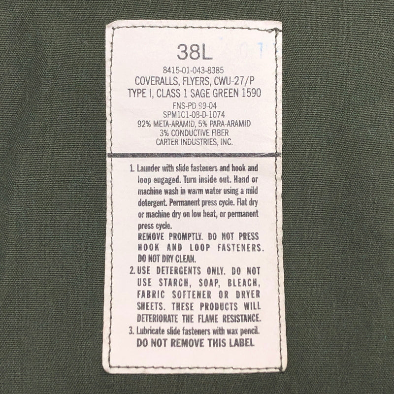 【現状渡し品】【メンズ】 US.ARMY CWU-27 P FLYERS' COVERALLS 8415-01-043-8385 カバーオール つなぎ 古着 ヴィンテージ 146-260825-rs-02-fur サイズ：38L カラー：セージグリーン 万代Net店
