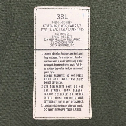 【現状渡し品】【メンズ】 US.ARMY CWU-27 P FLYERS' COVERALLS 8415-01-043-8385 カバーオール つなぎ 古着 ヴィンテージ 146-260825-rs-02-fur サイズ：38L カラー：セージグリーン 万代Net店