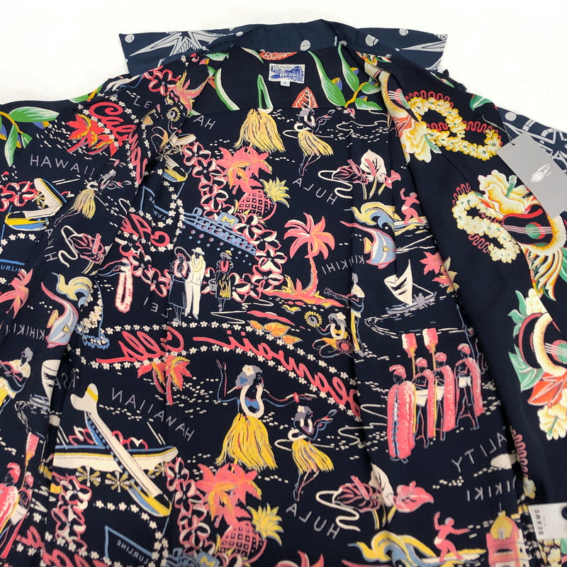 【中古美品】【メンズ】 BEAMS ビームス RAYON ALOHA SHIRT 11-01-0656-086 アロハシャツ ハワイアンシャツ 半袖 トップス レーヨン 総柄 147-260612-rs-02-fur サイズ：S カラー：ネイビー 万代Net店
