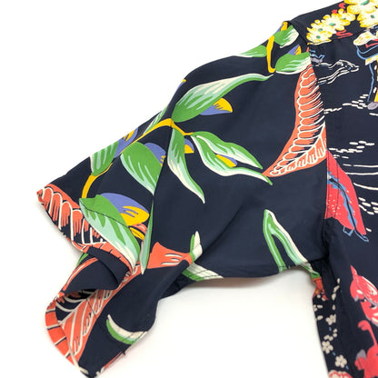 【中古美品】【メンズ】 BEAMS ビームス RAYON ALOHA SHIRT 11-01-0656-086 アロハシャツ ハワイアンシャツ 半袖 トップス レーヨン 総柄 147-260612-rs-02-fur サイズ：S カラー：ネイビー 万代Net店