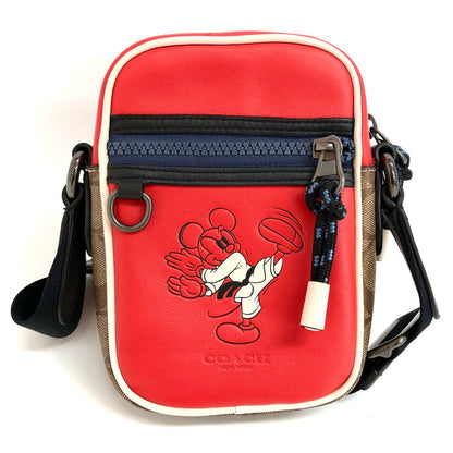 【中古品】【メンズ/レディース】 COACH コーチ × Disney クロスボディ C2021-3331 ショルダーバッグ ミニバッグ シグネチャー レザー カラテ 鞄 180-250703-rs-01-fur カラー：レッド/ブラック/ベージュ系 万代Net店