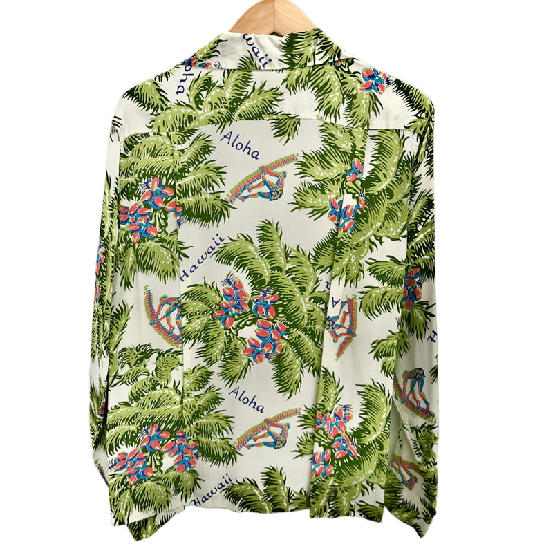 【中古品】【メンズ】 SUN SURF サンサーフ L/S RAYON ALOHA SHIRT SS23304 アロハシャツ ハワイアンシャツ 長袖 トップス レーヨン 総柄 東洋エンタープライズ 145-260612-rs-03-fur サイズ：S カラー：ホワイト/グリーン 万代Net店