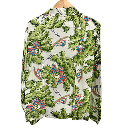 【中古品】【メンズ】 SUN SURF サンサーフ L/S RAYON ALOHA SHIRT SS23304 アロハシャツ ハワイアンシャツ 長袖 トップス レーヨン 総柄 東洋エンタープライズ 145-260612-rs-03-fur サイズ：S カラー：ホワイト/グリーン 万代Net店