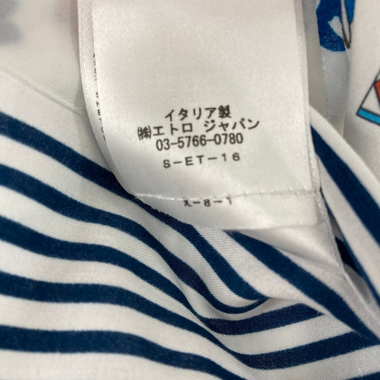 【中古品】【メンズ】 ETRO エトロ シャツ 長袖シャツ 襟付きシャツ 国旗 141-250218-OR-07-iwa サイズ：XXL カラー：ストライプ/ホワイト/ネイビー系 万代Net店